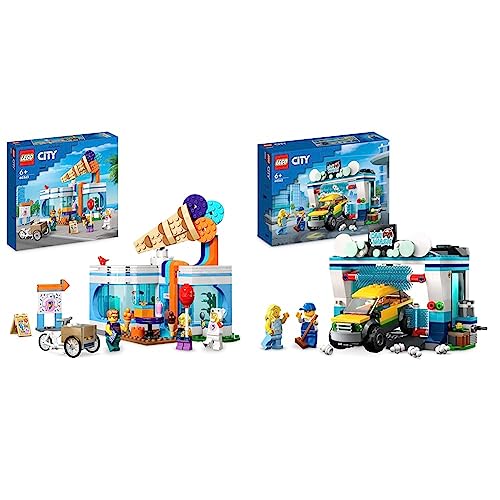 LEGO 60363 City Eisdiele, Spielzeug-Laden für Kinder ab 6 Jahren & 60362 City Autowaschanlage, Set mit Spielzeugauto für Kinder ab 6 Jahren von LEGO