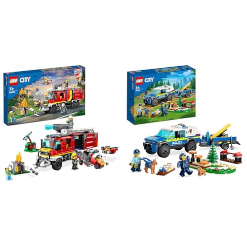 LEGO 60374 City Einsatzleitwagen der Feuerwehr, modernes Feuerwehrauto-Spielzeug mit Löschdrohnen & 60369 City Mobiles Polizeihunde-Training LEGO 60374 City Einsatzleitwagen der Feuerwehr, modernes Feuerwehrauto-Spielzeug mit Löschdrohnen & 60369 City Mobiles Polizeihunde-Training von LEGO