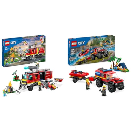 LEGO 60374 City Einsatzleitwagen der Feuerwehr & City Feuerwehrgeländewagen mit Rettungsboot, Offroad-Auto-Spielzeug von LEGO