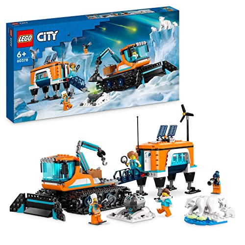 LEGO 60378 City Arktis-Schneepflug mit mobilem Labor, BAU-Schneefahrzeug Spielzeug, enthält einen Meteoriten, 4 Minifiguren und 3 Eisbärenfiguren, Kinder ab 6 Jahren von LEGO