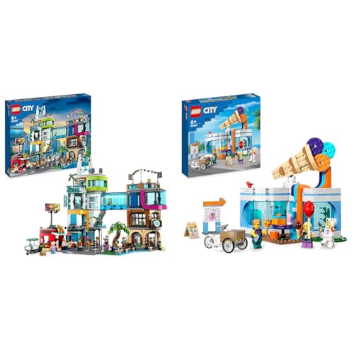 LEGO 60380 City Stadtzentrum Set, Modellbausatz & 60363 City Eisdiele, Spielzeug-Laden für Kinder ab 6 Jahren von LEGO