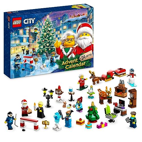 LEGO 60381 City Adventskalender 2023, Weihnachtskalender mit 24 Geschenken inkl. Weihnachtsmann- und Rentier-Figuren plus Winterwunderland-Spielmatte, Geschenk für Kinder, Jungen, Mädchen LEGO 60381 City Adventskalender 2023, Weihnachtskalender mit 24 Geschenken inkl. Weihnachtsmann- und Rentier-Figuren plus Winterwunderland-Spielmatte, Geschenk für Kinder, Jungen, Mädchen von LEGO