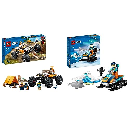 LEGO 60387 City Offroad Abenteuer, Camping Monster Truck Spielzeug mit funktionierender Federung & 60376 City Arktis-Schneemobil, Konstruktionsspielzeug-Set von LEGO