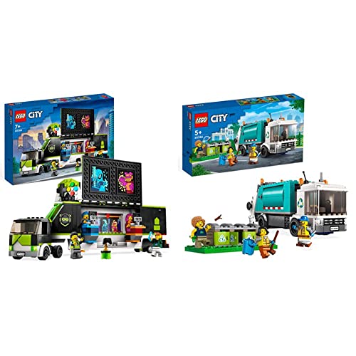 LEGO 60388 Gaming Turnier Truck, LKW-Spielzeug mit Minifiguren 7 Jahren & 60386 City Müllabfuhr, Müllwagen Spielzeug mit Mülltonnen für Kinder ab 5 Jahren, Lern- und Sortierspielzeug von LEGO