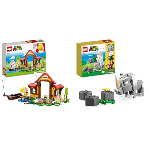 LEGO 71422 Super Mario Picknick bei Mario & 71420 Super Mario Rambi das Rhino – Erweiterungsset, Nashorn-Tier-Spielzeug-Figur, kleines Geschenk zur Kombination mit einem Starterset von LEGO