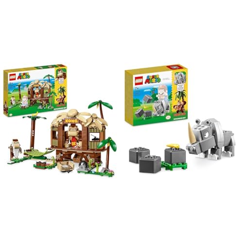 LEGO 71424 Super Mario Donkey Kongs Baumhaus & 71420 Super Mario Rambi das Rhino – Erweiterungsset, Nashorn-Tier-Spielzeug-Figur, kleines Geschenk zur Kombination mit einem Starterset von LEGO