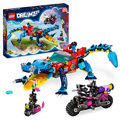 LEGO DREAMZzz Krokodilauto, 2in1 Set als Monster Truck oder Krokodil-Spielzeug-Auto, mit Minifiguren Cooper, Jayden und Nachtjäger, kreatives Geschenk für Kinder, Jungen, Mädchen ab 8 Jahren 71458 von LEGO