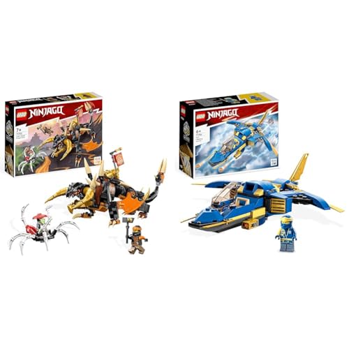 LEGO 71782 NINJAGO Coles Erddrache EVO, Spielzeug zum Sammeln mit aufrüstbarem Drachen & Skorpion-Figur sowie Minifiguren für Jungen und Mädchen & 71784 NINJAGO Jays Donner-Jet EVO, ab 7 Jahren von LEGO