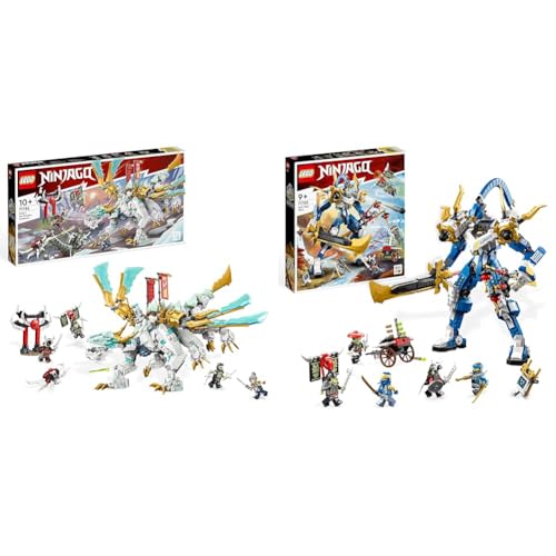 LEGO 71786 NINJAGO Zanes Eisdrache, BAU- und Spielset mit Spielzeugdrachen und 6 Minifiguren & 71785 NINJAGO Jays Titan-Mech von LEGO