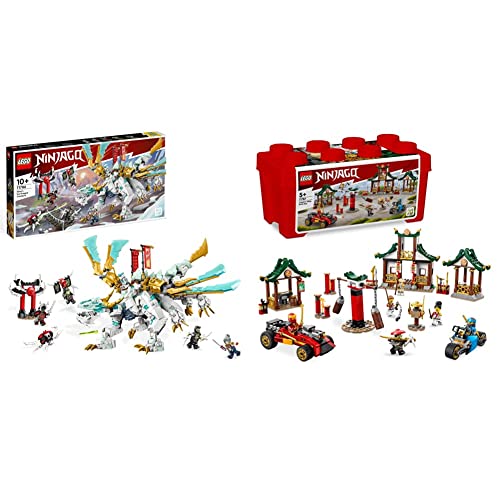 LEGO 71786 NINJAGO Zanes Eisdrache, ab 10 Jahren & 71787 NINJAGO Kreative Ninja Steinebox, Spielzeug Aufbewahrungskiste mit Ninja-Auto und Motorrad, Dojo und Minifiguren für Kinder ab 5 Jahren von LEGO