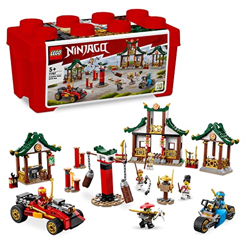 LEGO 71787 NINJAGO Kreative Ninja Steinebox, Spielzeug Aufbewahrungskiste mit Ninja-Auto und Motorrad, Dojo und Minifiguren für Kinder ab 5 Jahren von LEGO