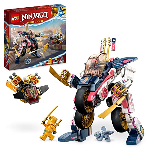 LEGO NINJAGO Soras transformierender Mech-Bike-Renner, 2in1 Set mit transformierender Mech-Actionfigur, Motorrad-Spielzeug Set mit 3 Minifiguren für Kinder, Jungen und Mädchen 71792 von LEGO