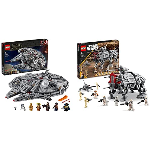 LEGO 75257 Star Wars Millennium Falcon Raumschiff Bauset mit Finn & 75337 Star Wars AT-TE Walker, Bewegliches Spielzeugmodell, Set mit Minifiguren inkl. 3 Klonsoldaten von LEGO