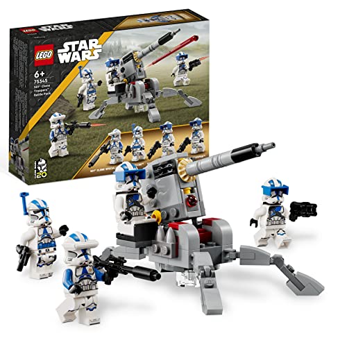 Lego 75345 Star Wars 501st Clone Troopers Battle Pack Set mit Fahrzeugen und 4 Figuren, baubares Spielzeug mit AV-7 Anti-Fahrzeug-Kanone und federbelastetem Shooter von LEGO