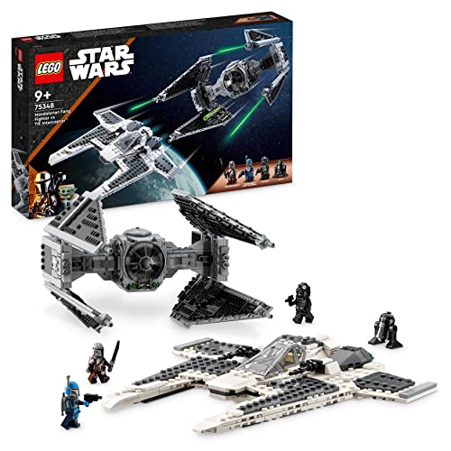 LEGO 75348 Star Wars Mandalorianischer Fang Fighter vs. TIE Interceptor Set, Starfighter Spielzeug zum Bauen für Kinder mit 3 Minifiguren, Droide und Dunkelschwert von LEGO