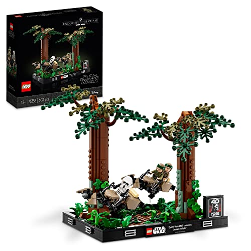 LEGO 75353 Star Wars Verfolgungsjagd auf Endor – Diorama Set, Rückkehr der Jedi-Ritter mit Luke Skywalker, Prinzessin Leia & Scout Trooper und Speeder Bikes, 40-jähriges Jubiläum von LEGO