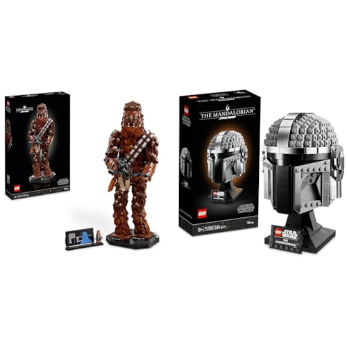 LEGO 75371 Star Wars Chewbacca & 75328 Star Wars Mandalorianer Helm Modell, Sammlerstück Zimmer-Deko und EIN tolles Geschenk für Erwachsene, Bausatz, Männer, Frauen, Mama, Papa, Sammler-Geschenkidee von LEGO