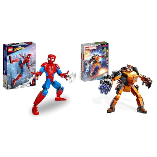 LEGO 76226 Marvel Spider-Man Figur, voll bewegliches Action-Spielzeug & 76243 Marvel Rocket Mech, Spielzeug-Action-Figur des Waschbär Avengers aus Guardians of The Galaxy ab 6 Jahren von LEGO