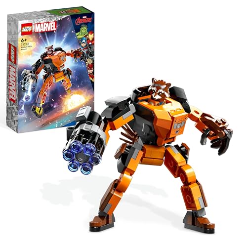 LEGO 76243 Marvel Rocket Mech, Spielzeug-Action-Figur des Waschbär Avengers aus Guardians of The Galaxy mit Sammelfiguren für Kinder ab 6 Jahren von LEGO