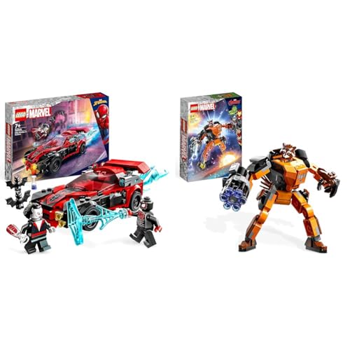 LEGO 76244 Marvel Miles Morales vs. Morbius Set & 76243 Marvel Rocket Mech, Spielzeug-Action-Figur des Waschbär Avengers aus Guardians of The Galaxy mit Sammelfiguren für Kinder ab 6 Jahren von LEGO