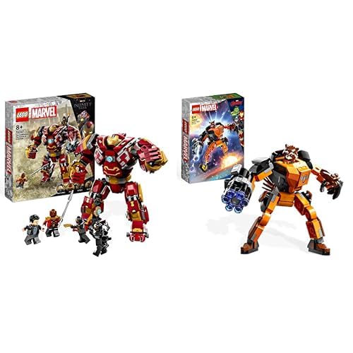 LEGO 76247 Marvel Hulkbuster: Der Kampf von Wakanda, Avengers Infinty War Spielzeug mit Bruce Banner Minifigur, Action-Figur für Kinder ab 8 Jahren & 76243 Marvel Rocket Mech, ab 6 Jahren von LEGO