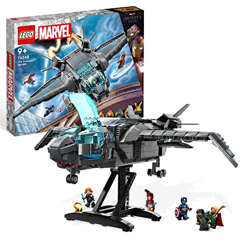 LEGO 76248 Marvel Der Quinjet der Avengers, Spielzeug Superhelden-Raumschiff mit Thor, Iron Man, Black Widow, Loki und Captain America Minifiguren von LEGO