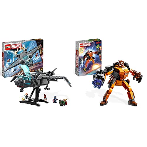 LEGO 76248 Marvel Der Quinjet der Avengers & 76243 Marvel Rocket Mech, Spielzeug-Action-Figur des Waschbär Avengers aus Guardians of The Galaxy mit Sammelfiguren für Kinder ab 6 Jahren von LEGO