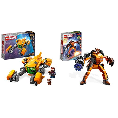 LEGO 76254 Marvel Baby Rockets Schiff & 76243 Marvel Rocket Mech, Spielzeug-Action-Figur des Waschbär Avengers aus Guardians of The Galaxy mit Sammelfiguren für Kinder ab 6 Jahren von LEGO