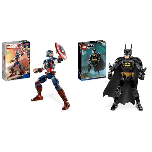 LEGO 76258 Marvel Captain America Baufigur, Superheld mit Schild & 76259 DC Batman Baufigur, Superhelden Action Figur und Dekoration von LEGO