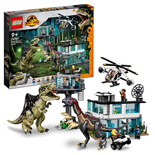 LEGO Jurassic World Giganotosaurus & Therizinosaurus Angriff Set mit Spielzeug-Hubschrauber, Garage, Spielzeugauto und 2 Dinosaurier-Figuren, Geschenk für Jungen und Mädchen, Fans 76949 von LEGO