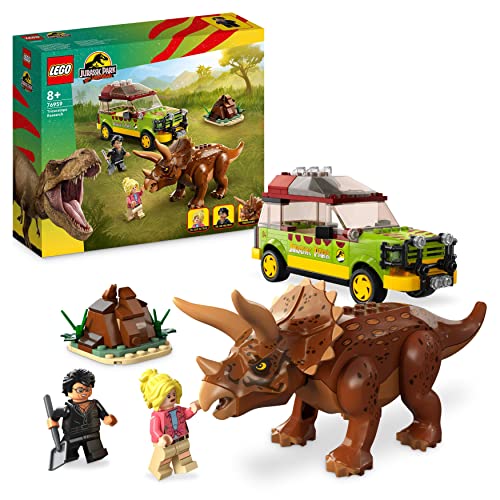 LEGO 76959 Jurassic Park Triceratops-Forschung, Dinosaurier Spielzeug mit Figur und Auto zum Sammeln zum 30. Jubiläum von LEGO