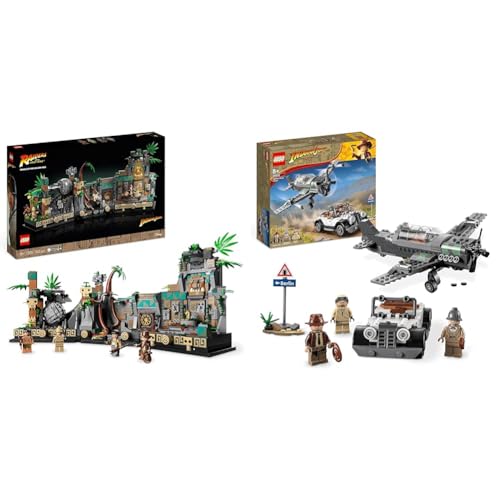 LEGO 77015 Indiana Jones Tempel des goldenen Götzen Modellbausatz für Erwachsene & 77012 Indiana Jones Flucht vor dem Jagdflugzeug Action-Set von Star Wars