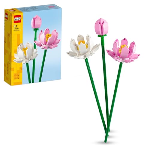 LEGO Lotusblumen, Blumenstrauß mit 3 künstlichen Blumen, Schlafzimmer- oder Schreibtisch-Deko, Valentinstag-Geschenk für Mädchen und Jungen, Sie und Ihn, Botanik Kollektion 40647 von LEGO