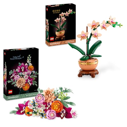 LEGO Blumendekor-Bundle – Enthält die Mini-Orchidee (10343) & den Schönen Rosafarbenen Blumenstrauß (10342) – Kunstblumen Bausätze – Zimmerdekoration – Geschenk zum Valentinstag für Frauen & Männer von LEGO