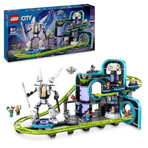 Lego City Achterbahn mit Roboter-Mech, Spielzeug-Vergnügungspark, Spielset für Jungen und Mädchen ab 8 Jahren, Geschenk für kreative Kinder 60421 von LEGO