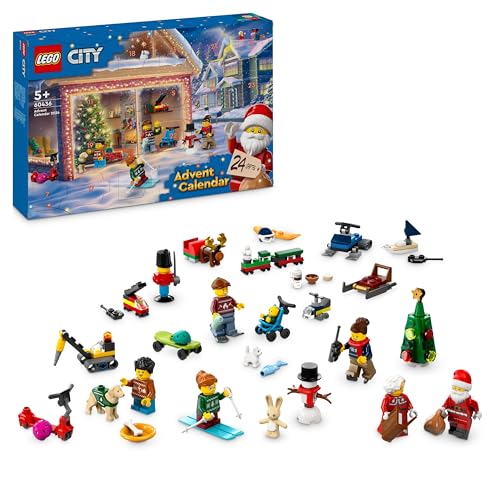 LEGO City Adventskalender 2024, Adventsgeschenk für Kinder ab 5 Jahren, 24 Überraschungen, Minifiguren in Weihnachtspullis, Weihnachtsmann und Frau Weihnachtsmann, Geschenk zu Weihnachten 60436 von LEGO