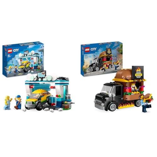 LEGO City Autowaschanlage, Set mit Spielzeugauto für Kinder ab 6 Jahren & City Burger-Truck, Bauset mit Spielzeug-Auto für 5-jährige Kinder von LEGO