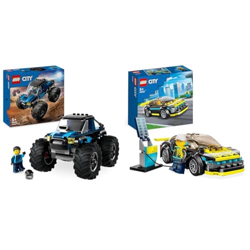 LEGO City Blauer Monstertruck, Offroad-Auto-Spielzeug, Fahrzeug-Set & City Elektro-Sportwagen Set, Rennwagen mit Minifigur, Spielzeugauto von LEGO