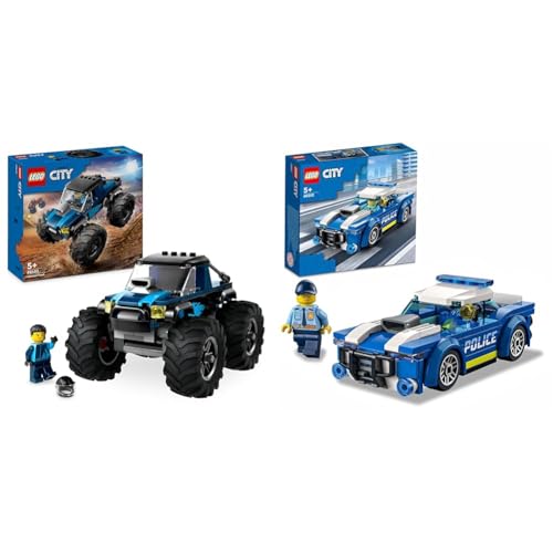 LEGO City Blauer Monstertruck, Offroad-Auto-Spielzeug, Fahrzeug-Set & City Polizeiauto, Polizei-Spielzeug ab 5 Jahren von LEGO