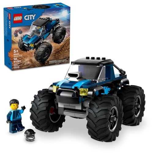 LEGO City Blue Monster Truck Off-Road Spielzeug Spielset mit Fahrer-Minifigur, fantasievolles Spielzeug für Kinder, lustiges Geschenk für Jungen und Mädchen ab 5 Jahren, Mini Monster Truck, 60402 von LEGO