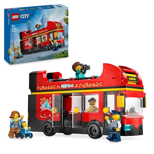 LEGO City Doppeldeckerbus, Doppeldecker Spielzeug-Bus, Fahrzeug-Spielset für Mädchen und Jungen ab 7 Jahren, enthält 5 Figuren, darunter auch EIN Baby im Kinderwagen 60407 von LEGO