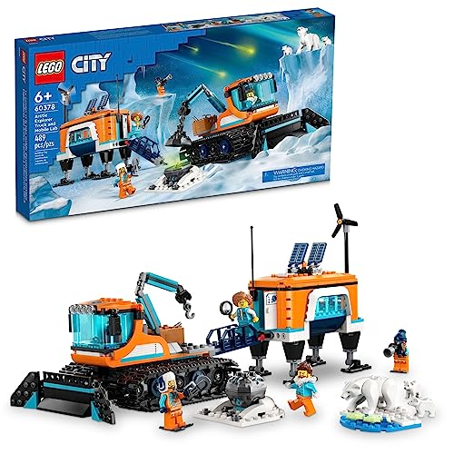 LEGO City Exploration Arctic Explorer Truck und Mobile Lab 60378 Bauset für Kinder ab 6 Jahren mit einem Kettenfahrzeug, Labor auf Ski, Meteorit, Schneelandschaft, 4 Minifiguren und 3 Eisbär-Figuren von LEGO