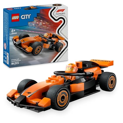 LEGO City F1 Rennfahrer mit McLaren Rennauto - Spielzeug Formel 1 Modell mit Rennwagen und Minifigur - Kleines Geschenk für Jungen und Mädchen ab 6 Jahren oder Motorsport Fans 60442 von LEGO