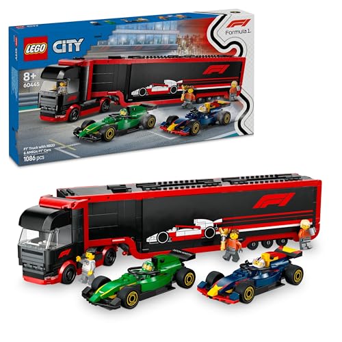 LEGO City F1 Transporter mit RB20 & AMR24 F1 Rennautos - Spielzeug Autotransporter für Red Bull & Aston Martin Formel 1 Teams - Inkl. 5 Minifiguren - Geschenk für Jungen & Mädchen ab 8 Jahren 60445 von LEGO