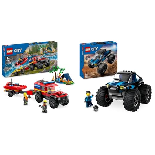 LEGO City Feuerwehrgeländewagen mit Rettungsboot, Offroad-Auto-Spielzeug & City Blauer Monstertruck, Offroad-Auto-Spielzeug, Fahrzeug-Set von LEGO