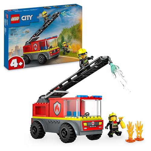 LEGO City Feuerwehrleiterfahrzeug - Feuerwehrauto Spielzeug mit 2 Feuerwehrmann Minifiguren für Jungen und Mädchen ab 4 Jahren - Lernspielzeug - Geschenk für Vorschulkinder 60463 von LEGO