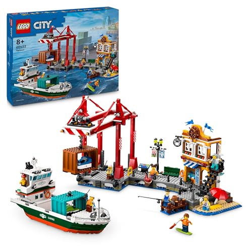 LEGO City Hafen mit Frachtschiff, Bauspielzeug für Jungen und Mädchen ab 8 Jahren, Geschenkidee für Kinder, Containerkran, Schiff-Spielzeug und 8 Minifiguren 60422 von LEGO