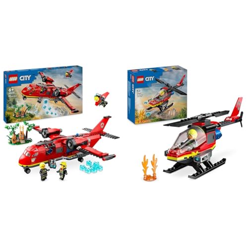 LEGO City Löschflugzeug, Feuerwehr-Set mit Flugzeug-Spielzeug für Kinder & City Feuerwehrhubschrauber, Set mit Hubschrauber-Spielzeug und Pilot-Figur von LEGO