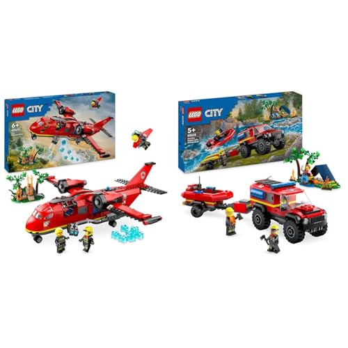 LEGO City Löschflugzeug, Feuerwehr-Set mit Flugzeug-Spielzeug & City Feuerwehrgeländewagen mit Rettungsboot, Offroad-Auto-Spielzeug von LEGO