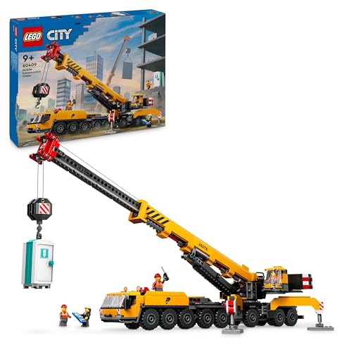 LEGO City Mobiler Baukran, Bauspielzeug für Jungen und Mädchen, Geschenk für kreative Kinder, ausfahrbarer Langer Ausleger, 4 Bauarbeiter-Minifiguren für Rollenspiele 60409 von LEGO